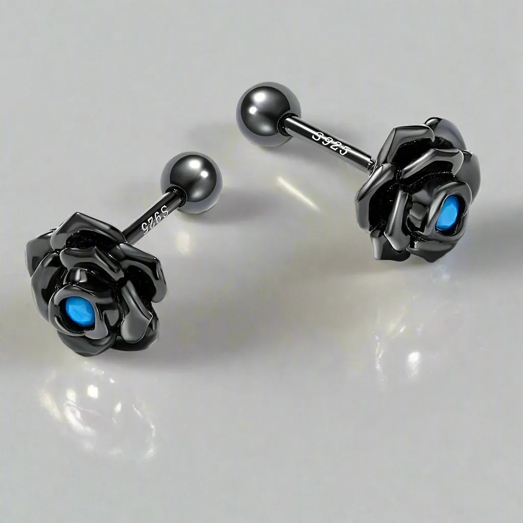 Black Rose Flower Stud Earrings