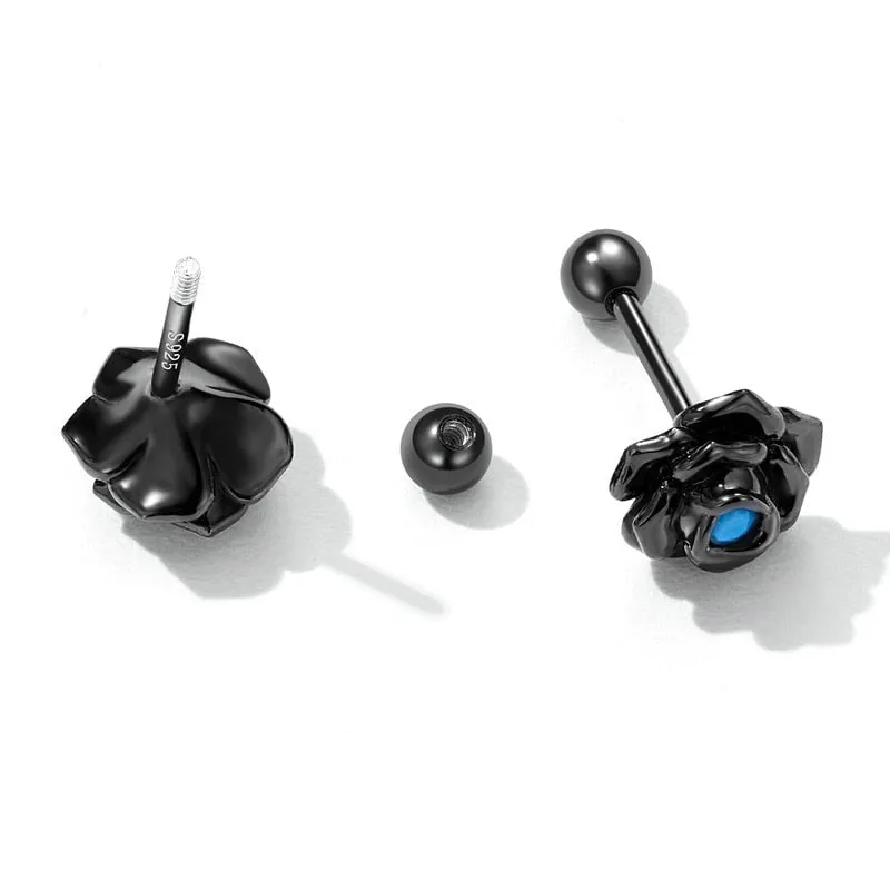Black Rose Flower Stud Earrings