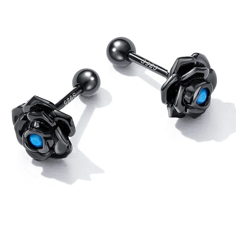 Black Rose Flower Stud Earrings