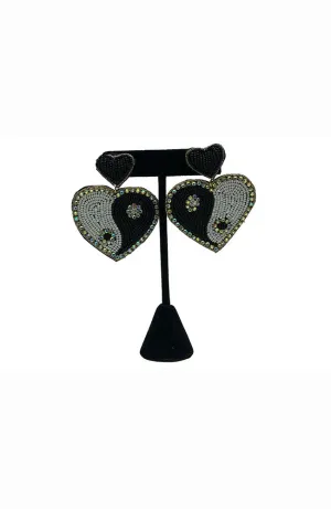 Black White Heart Earrings
