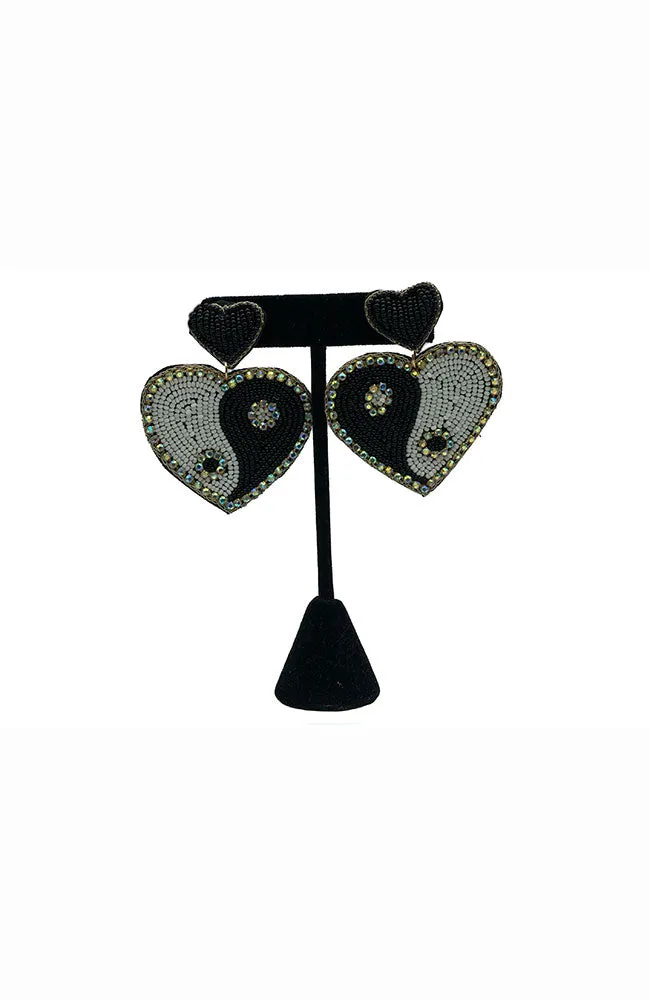 Black White Heart Earrings