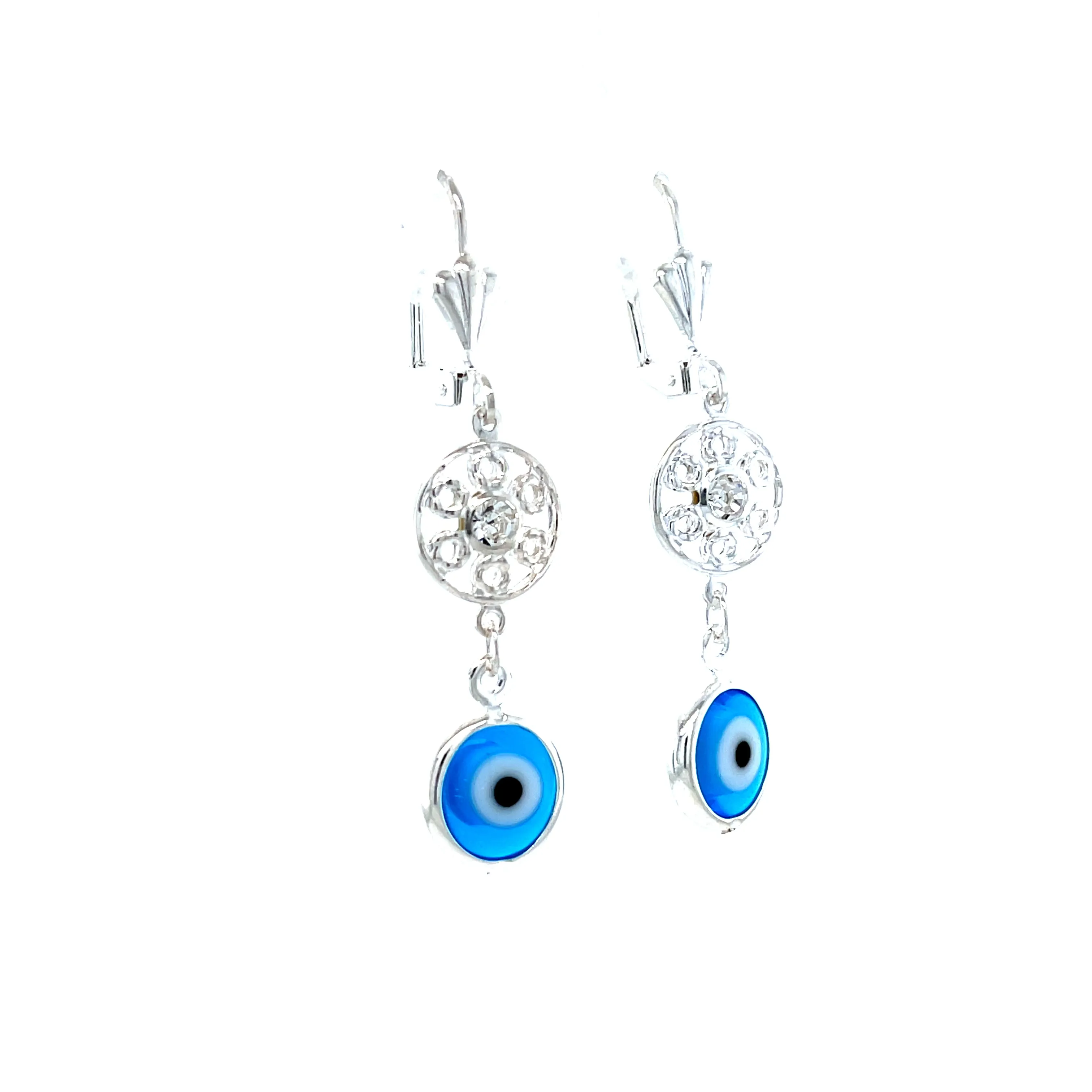 Blue Evil Eyes Silver plated and Zirconia stones Dangle Earrings