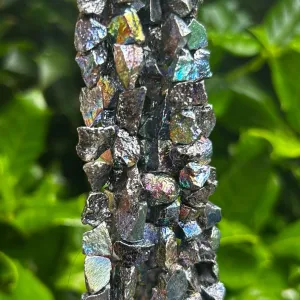 Blue Titanium Plated Pyrite Nugget Beads - 10mm Rough Chunk Gemstone Strand.