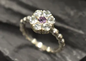 Blue Topaz Flower Ring - Dainty Blue Flower Ring - Natural Blue Topaz Ring