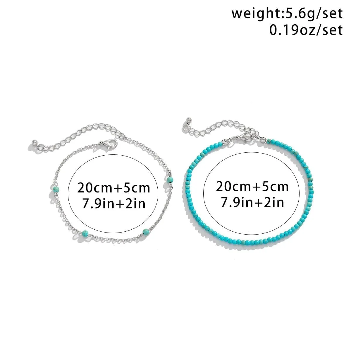 Bohemia Layered Seed Beaded Turquoise Anklet Set