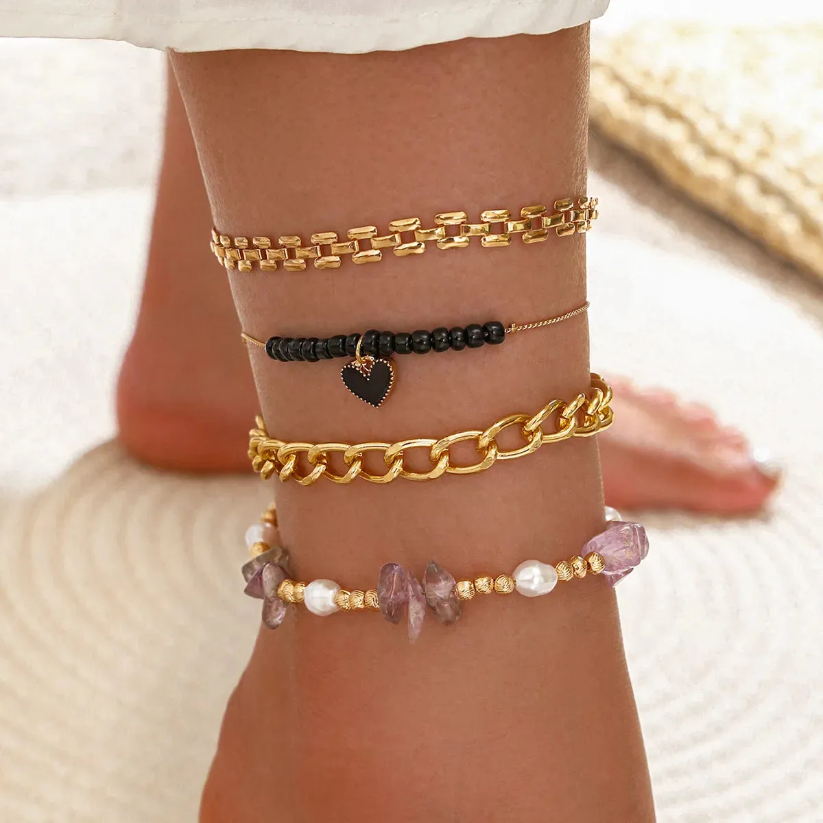 Bohemian Crystal Heart Anklet
