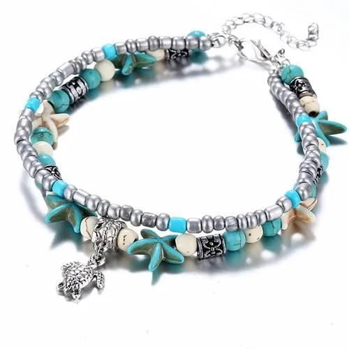 Bohemian Crystal Stones Anklets for Women Double Chain Women Jewelry