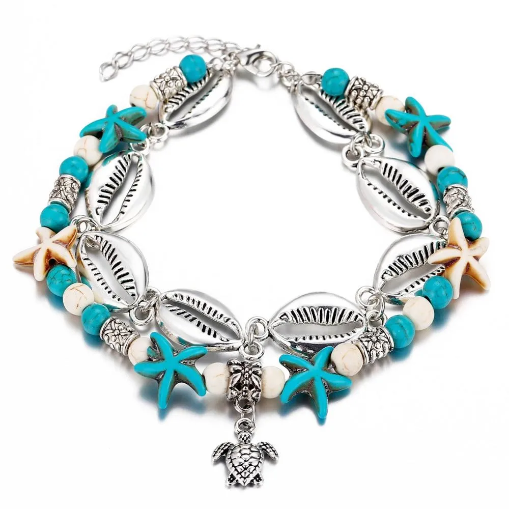 Bohemian Crystal Stones Anklets for Women Double Chain Women Jewelry