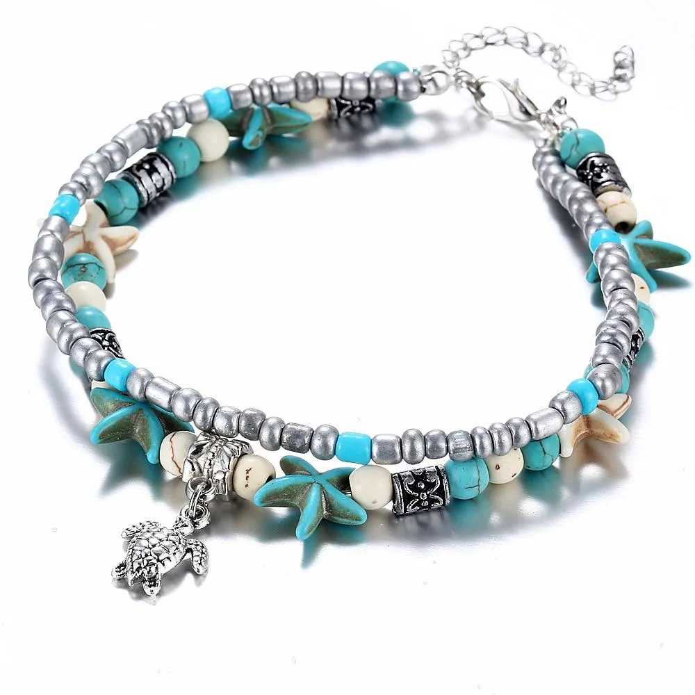 Bohemian Crystal Stones Anklets for Women Double Chain Women Jewelry