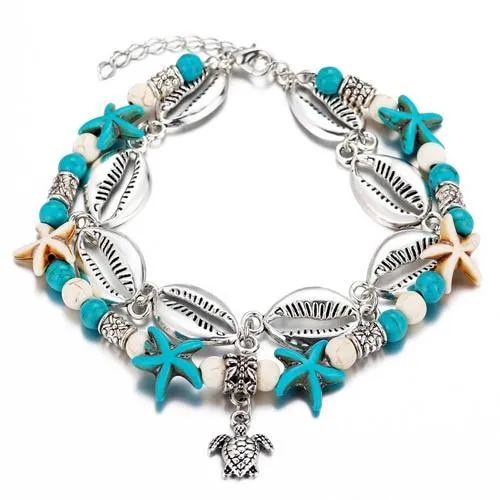 Bohemian Crystal Stones Anklets for Women Double Chain Women Jewelry