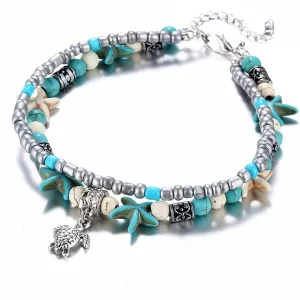 Bohemian Crystal Stones Anklets for Women Double Chain Women Jewelry