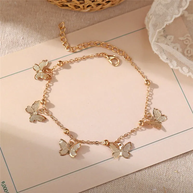 Bohemian Gold Butterfly Anklets For Women Fashion Siilver Color Beads