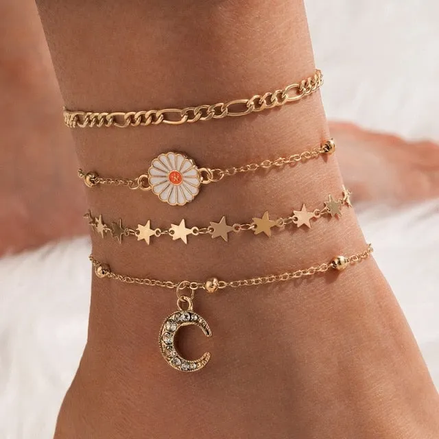 Bohemian Turkish Eyes Beads Anklets For Women Summer Ocean Beach Accessories Evil Eye Pendant Ankle Bracelet Jewelry Gift