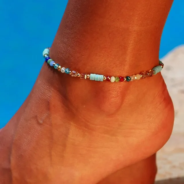 Bohemian Turkish Eyes Beads Anklets For Women Summer Ocean Beach Accessories Evil Eye Pendant Ankle Bracelet Jewelry Gift