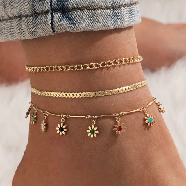 Bohemian Turkish Eyes Beads Anklets For Women Summer Ocean Beach Accessories Evil Eye Pendant Ankle Bracelet Jewelry Gift