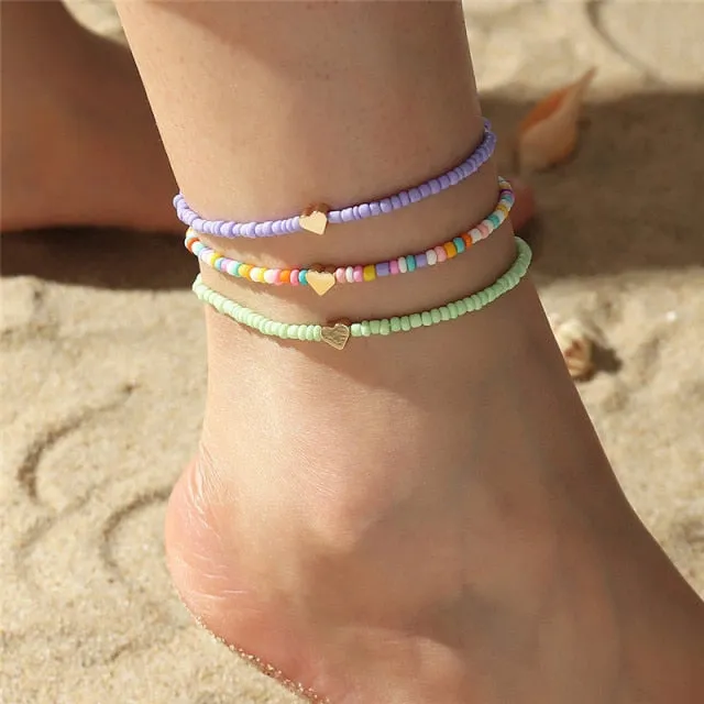 Bohemian Turkish Eyes Beads Anklets For Women Summer Ocean Beach Accessories Evil Eye Pendant Ankle Bracelet Jewelry Gift