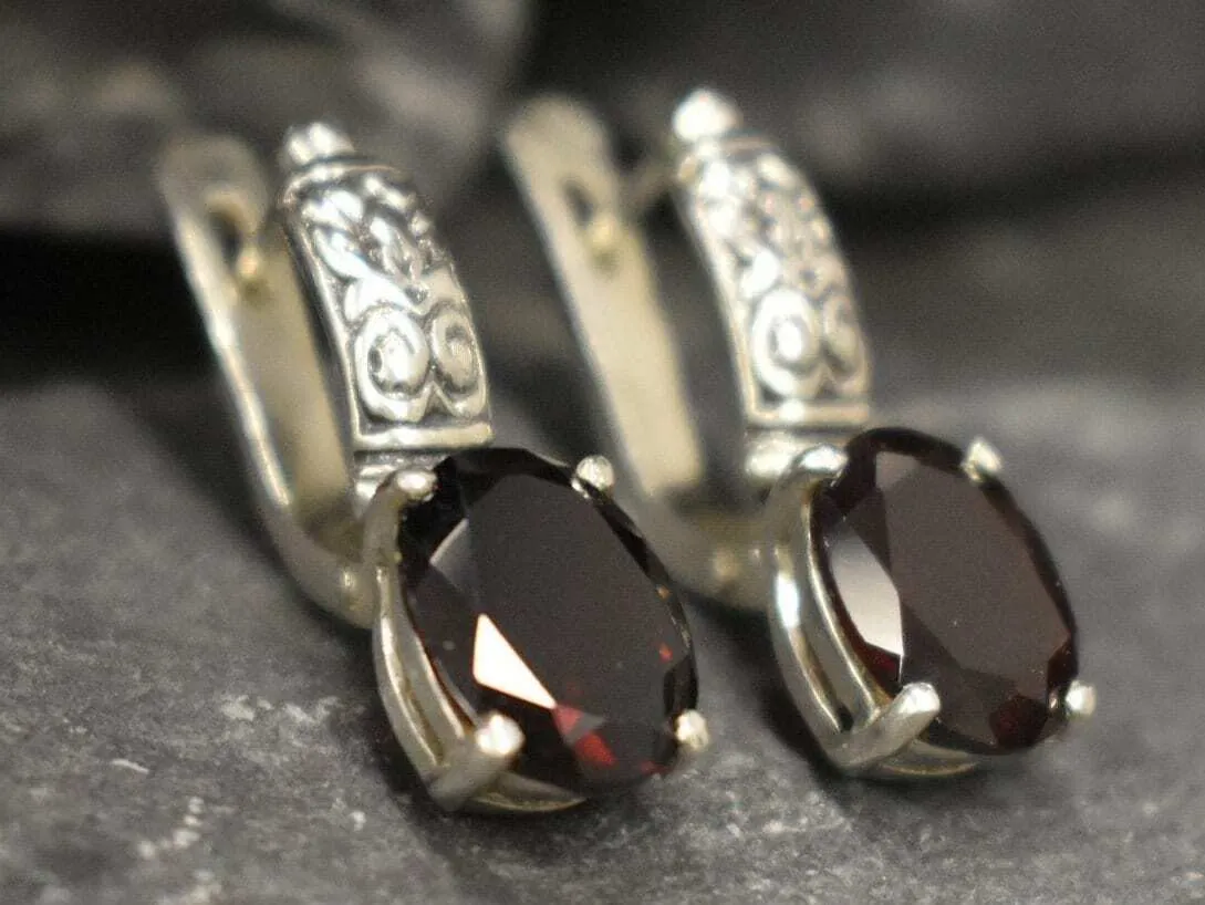 Boho Garnet Earrings - Natural Garnet Earrings - Red Tribal Earrings