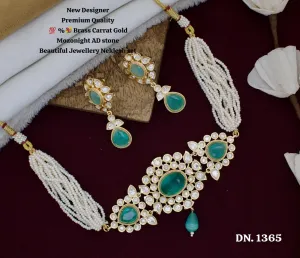 Brass Carat Gold Mozonight AD Stone Beautiful Jewellery Necklace Set