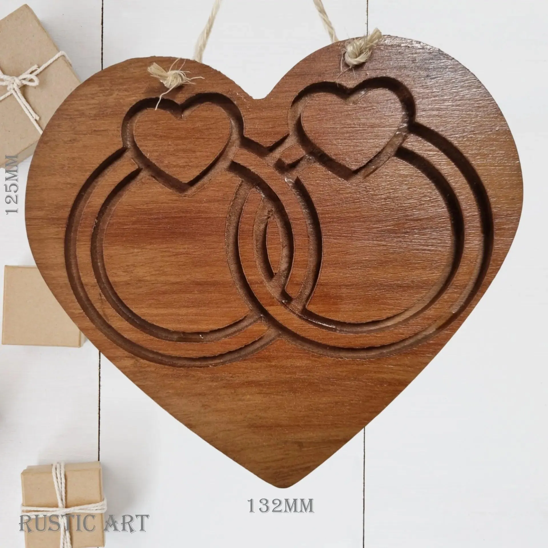 Carved Recycled Rimu "WEDDING RINGS" Heart