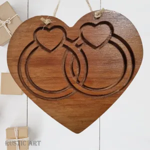 Carved Recycled Rimu "WEDDING RINGS" Heart