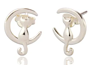 Cat on the Moon Sterling Earrings