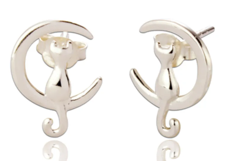 Cat on the Moon Sterling Earrings