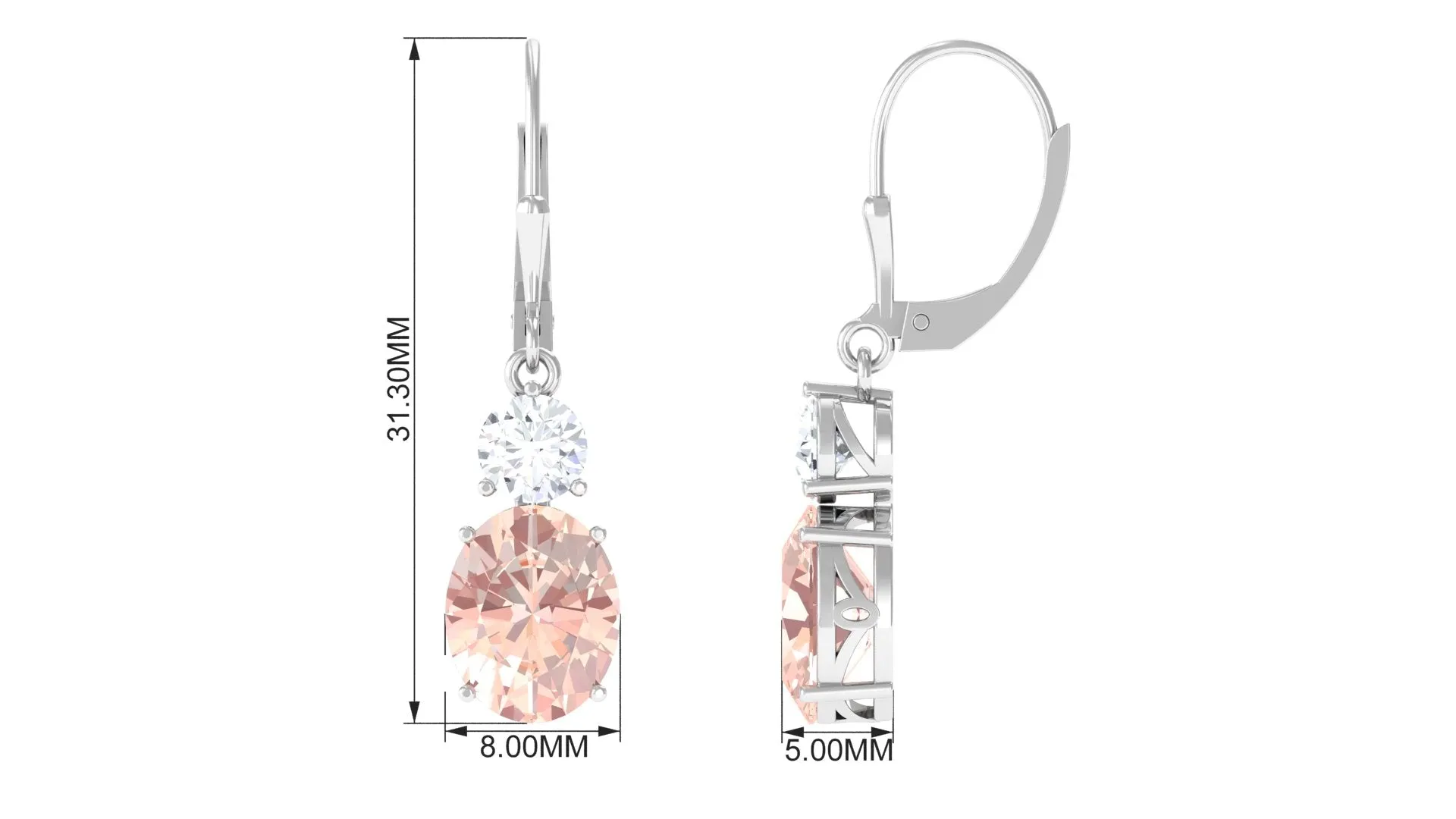 Certified Natural Morganite Drop Leave Back Earrings