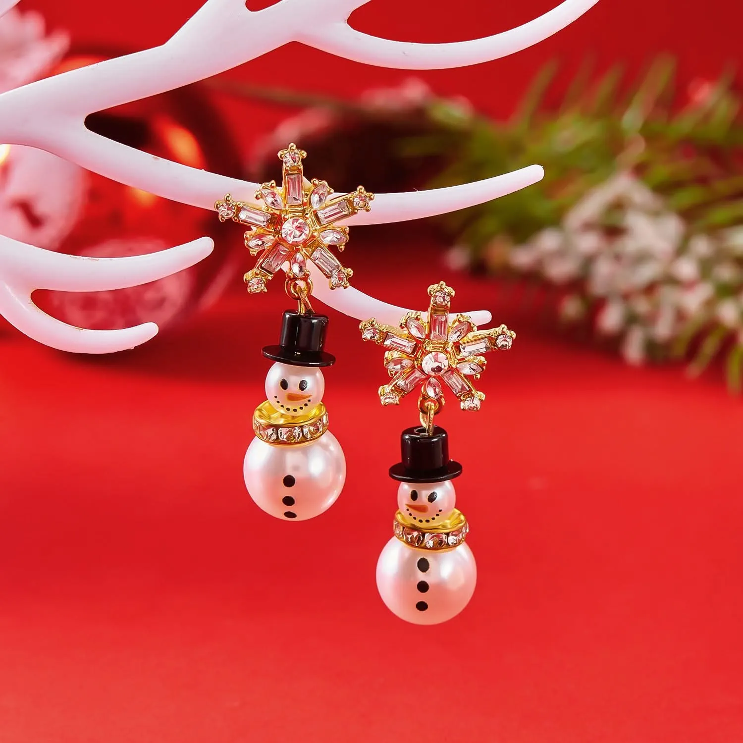 Christmas Snowflake Pearl Earrings for Women