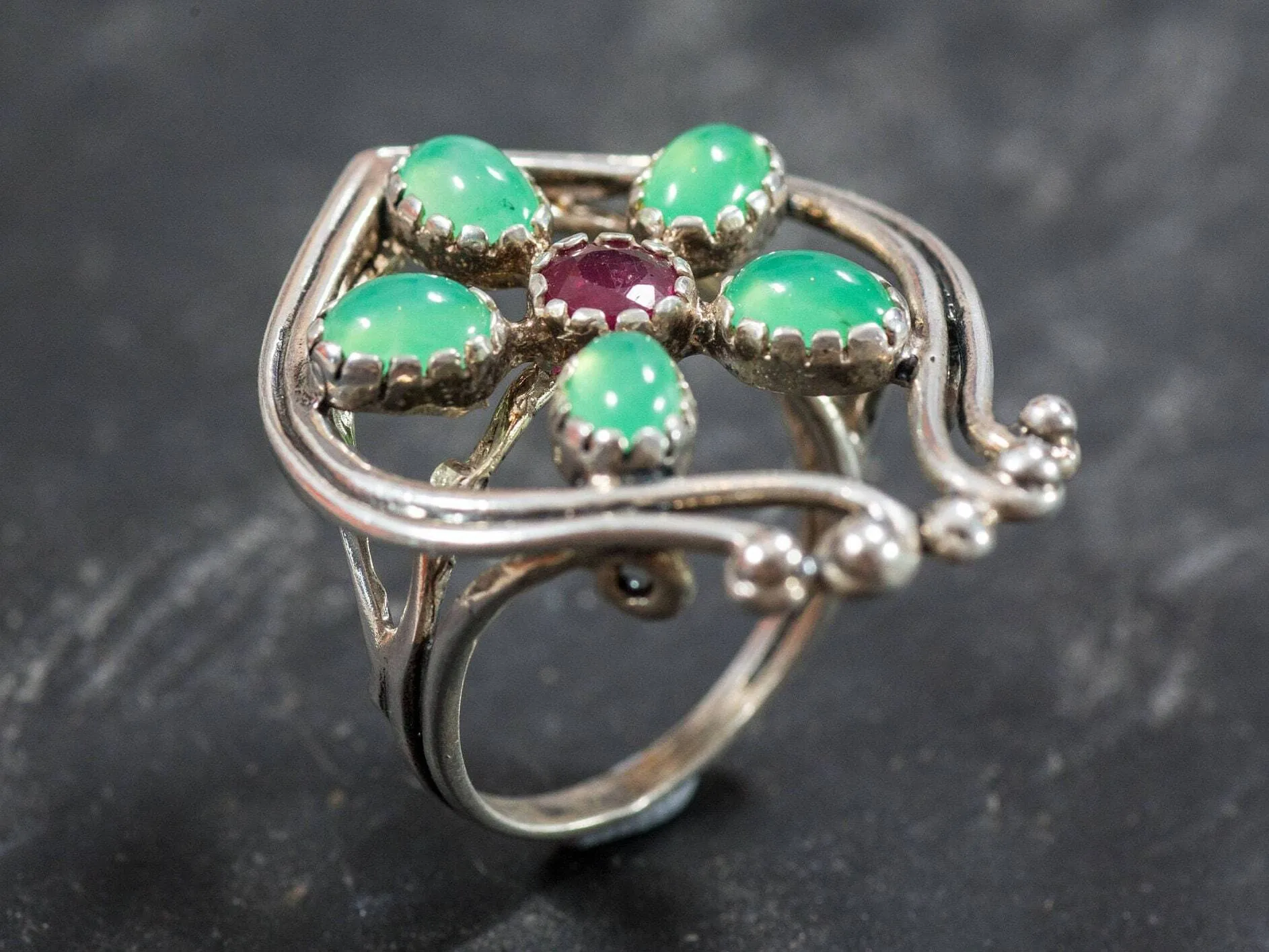 Chrysoprase Ring - Large Flower Ring - Vintage Statement Ring