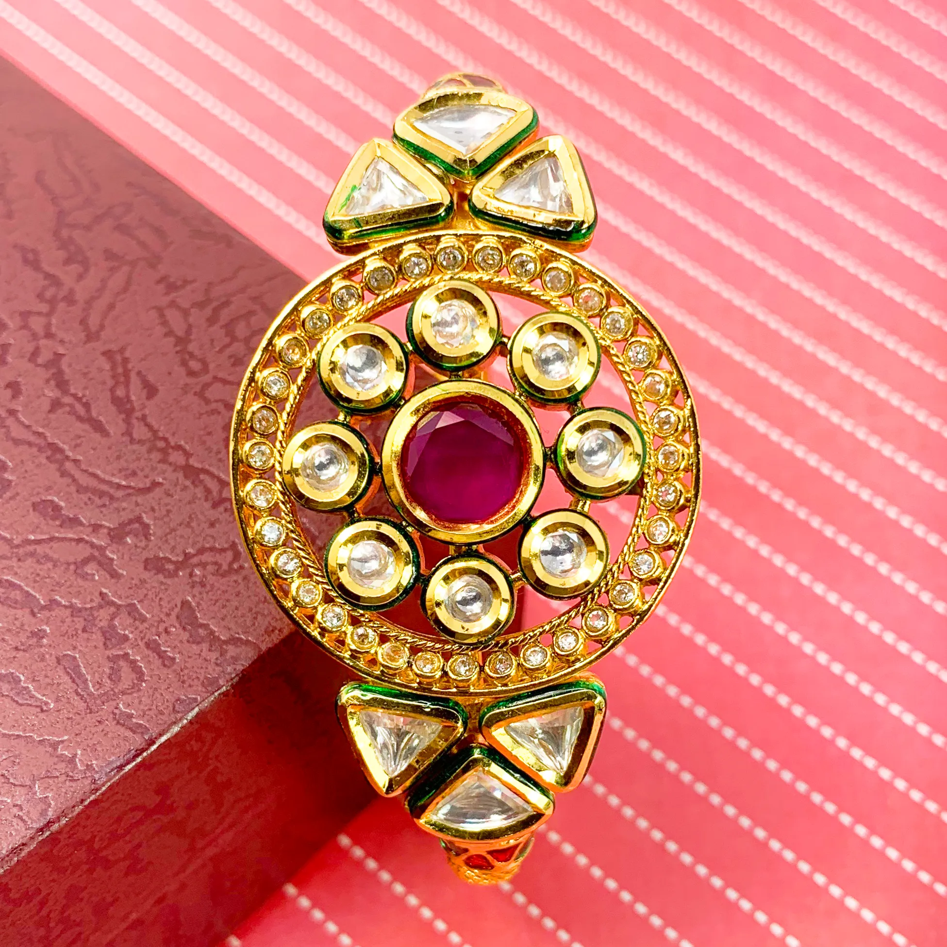 Circular Floral Ruby and Kundan Bracelet (D190)