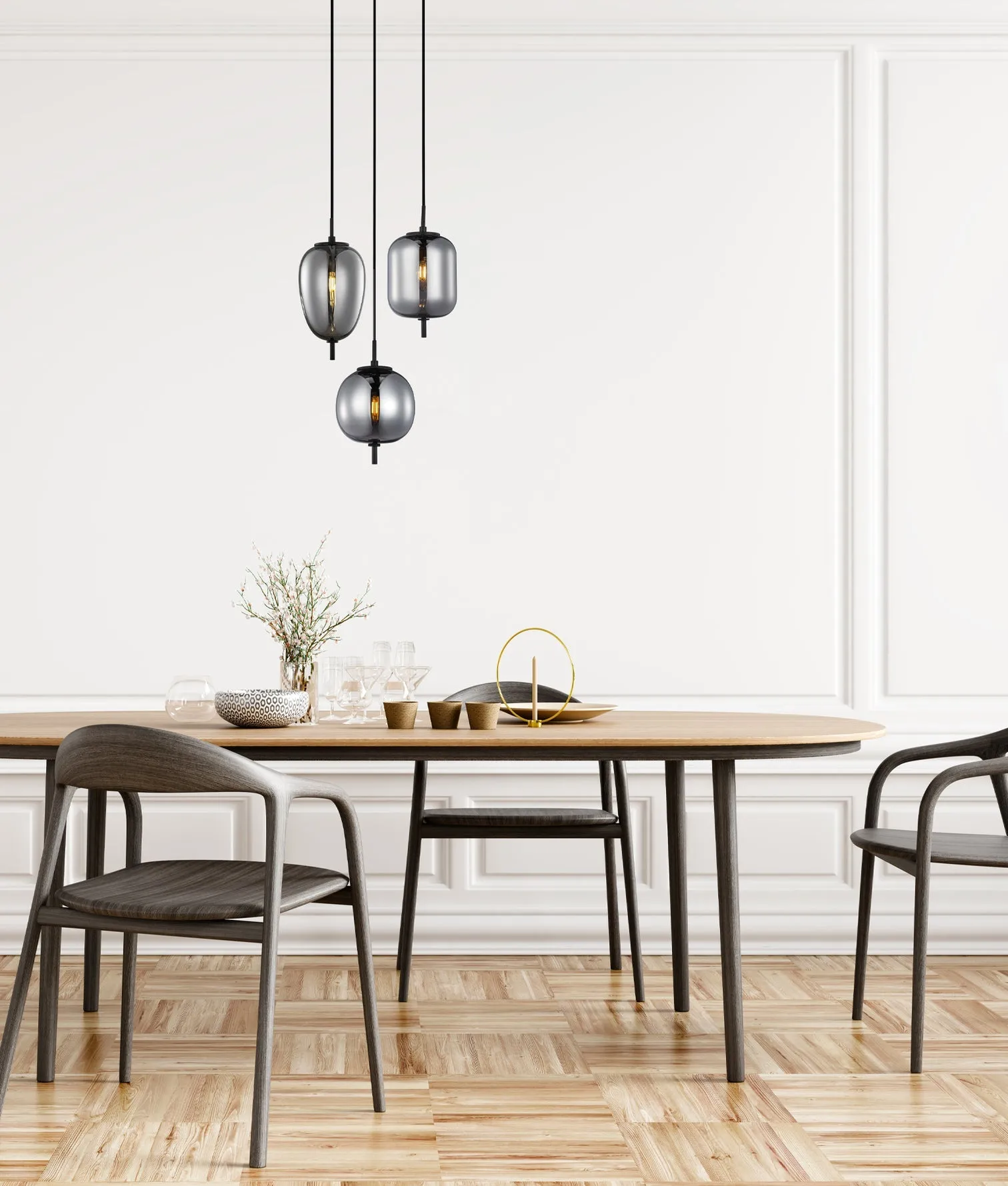 CLA PINO Interior Opal Matte / Smokey Black Mirror Finish Multiple Pendant Lights