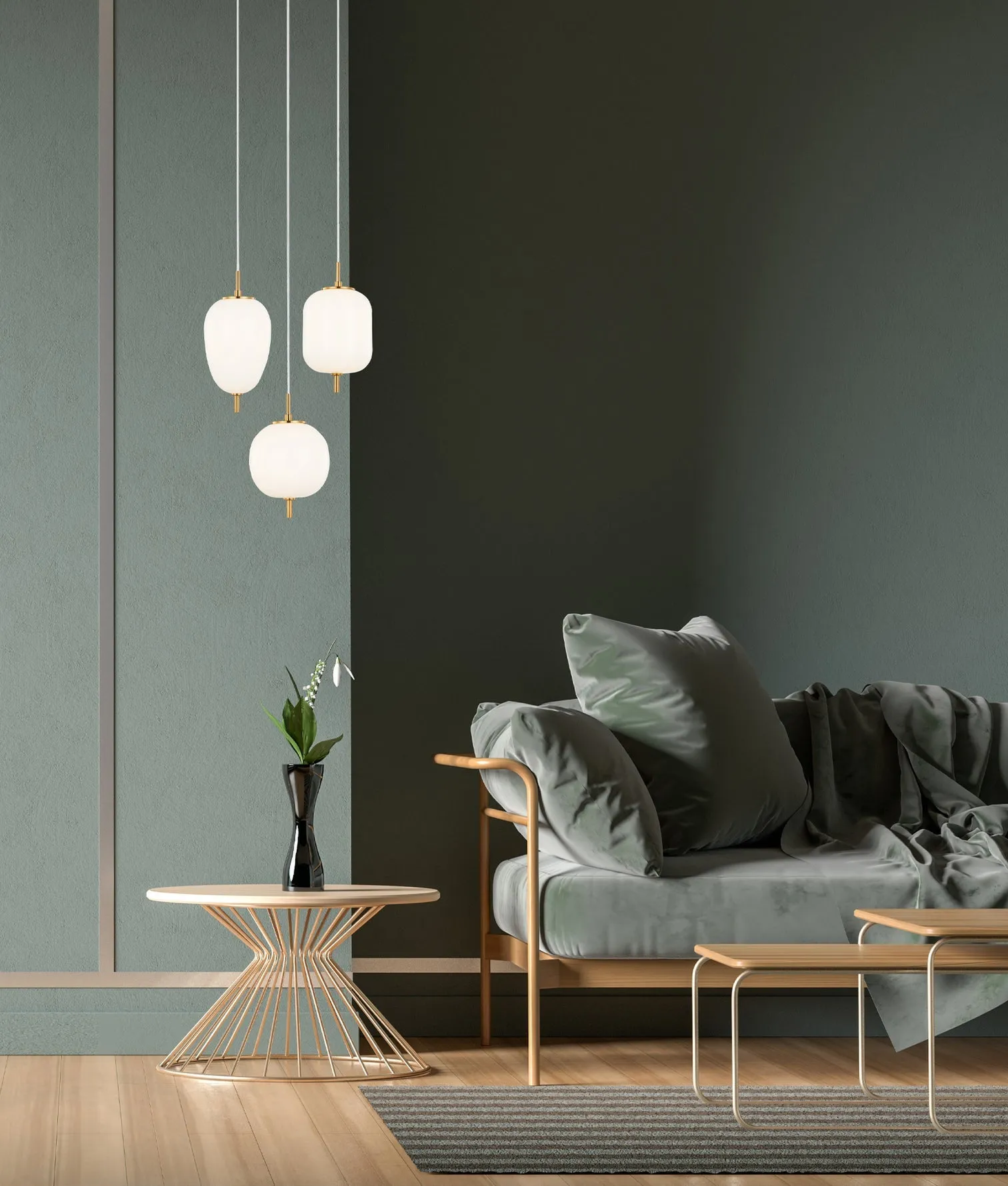 CLA PINO Interior Opal Matte / Smokey Black Mirror Finish Multiple Pendant Lights