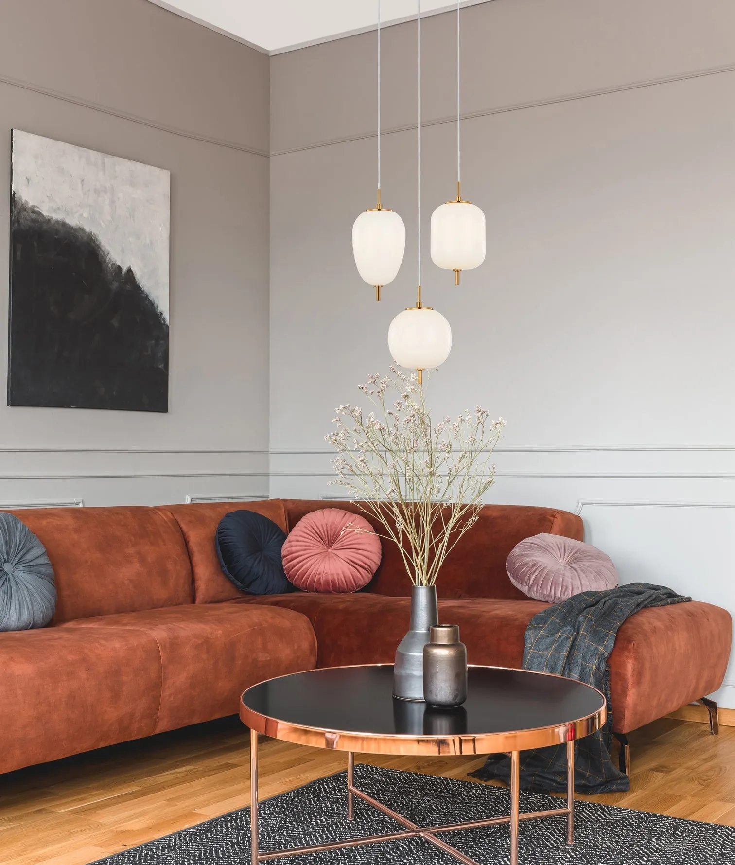 CLA PINO Interior Opal Matte / Smokey Black Mirror Finish Multiple Pendant Lights