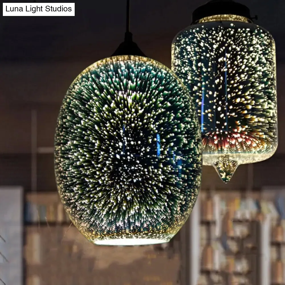 Colorful Glass Pendant 1-Light Hanging Light – Silver Finish