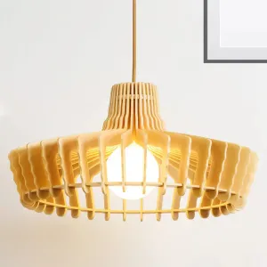 Contemporary Beige Orb/Hat Hanging Lamp - Wood Ceiling Pendant Light for Restaurants