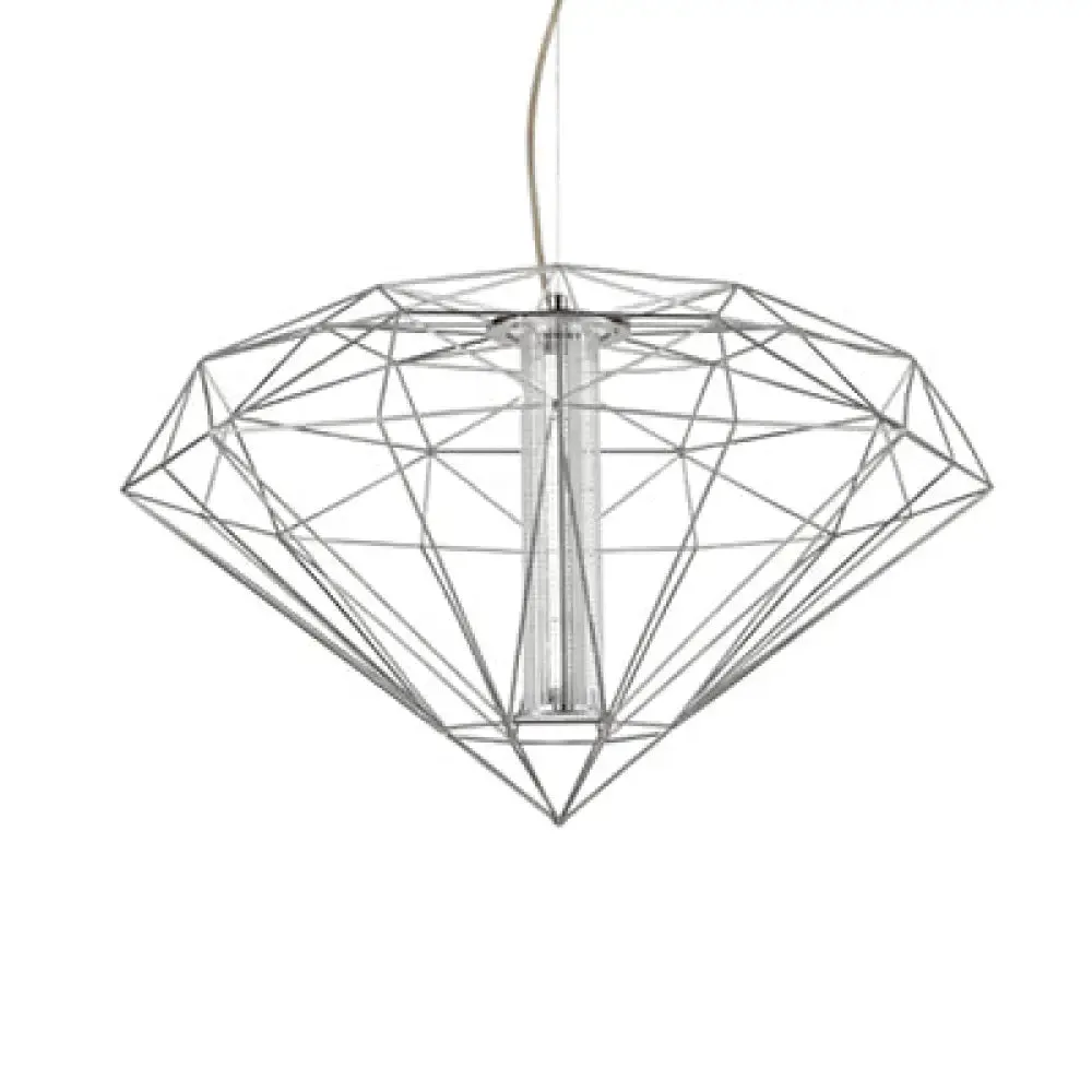 Contemporary Diamond Wire Cage Pendant Light with Glass Shade - Chrome/Gold - Dining Room Lighting