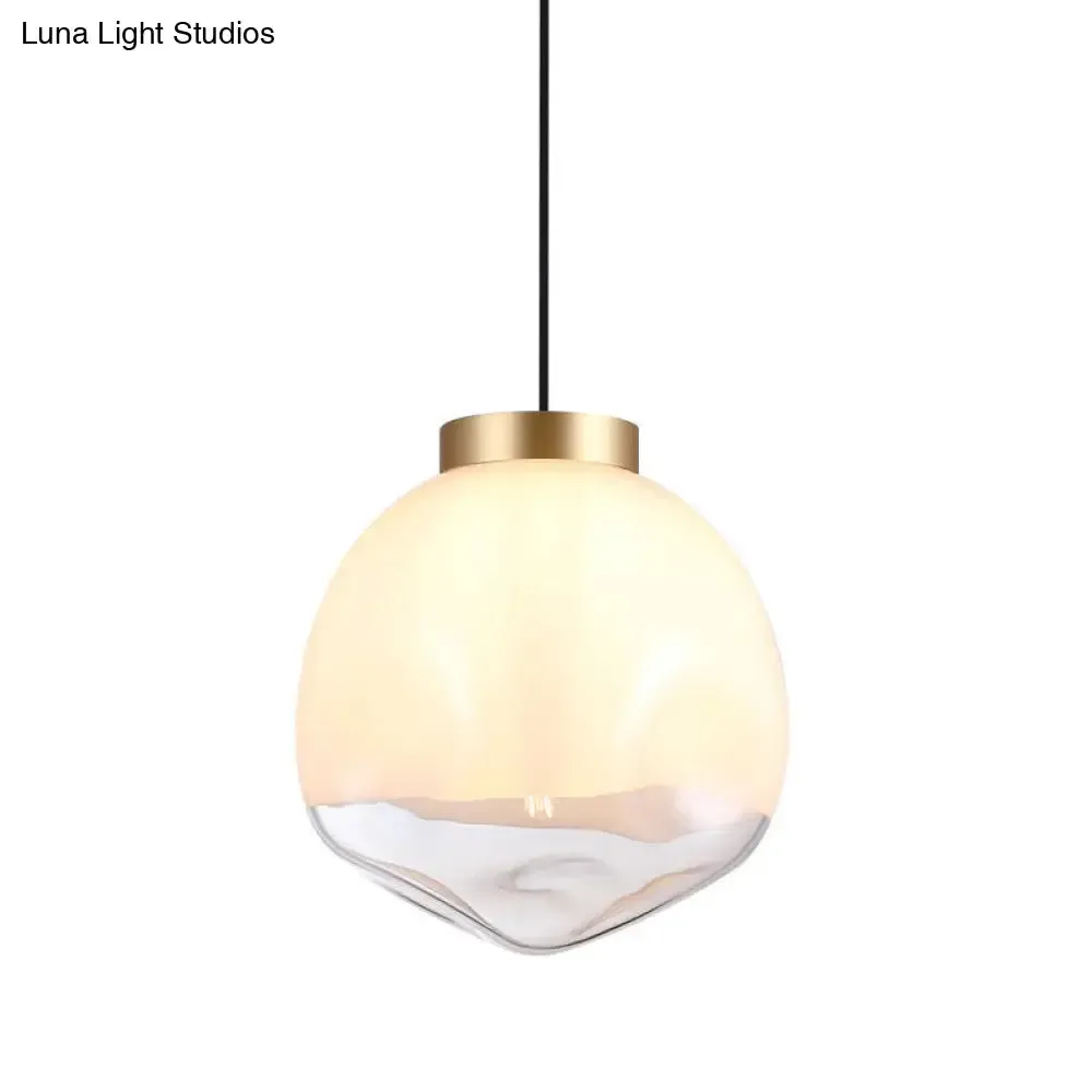 Contemporary White Glass Pendant Ceiling Light with Brass Finish - Modern Globe Design