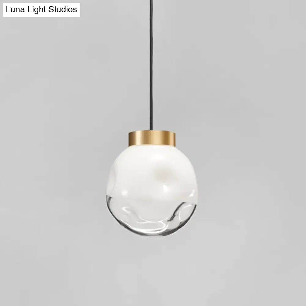 Contemporary White Glass Pendant Ceiling Light with Brass Finish - Modern Globe Design