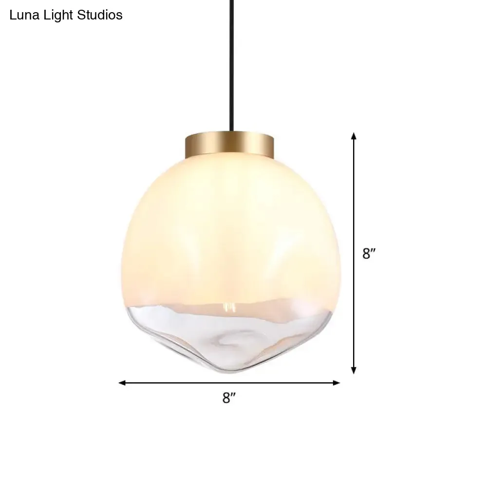 Contemporary White Glass Pendant Ceiling Light with Brass Finish - Modern Globe Design