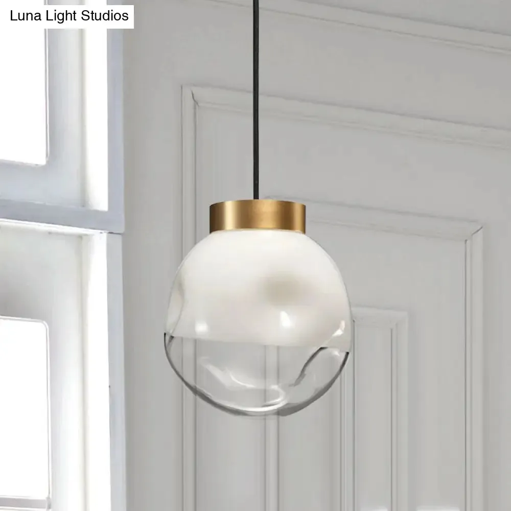 Contemporary White Glass Pendant Ceiling Light with Brass Finish - Modern Globe Design