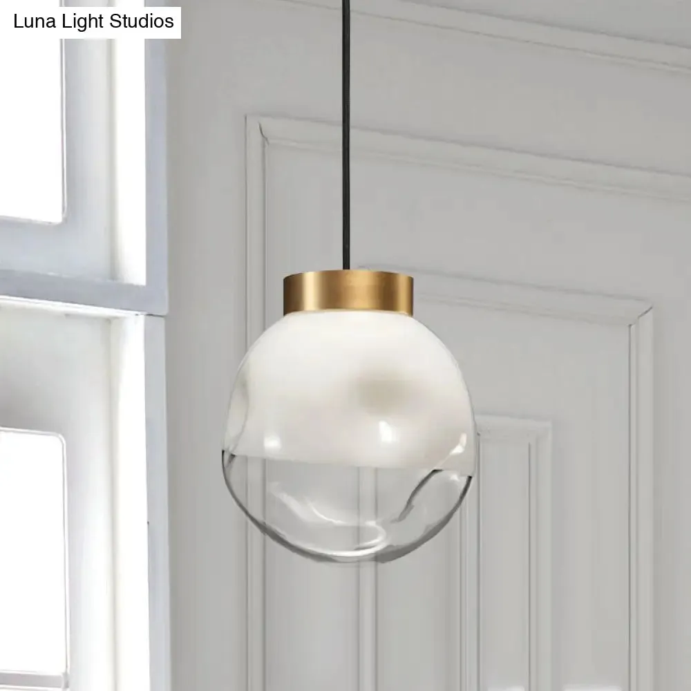 Contemporary White Glass Pendant Ceiling Light with Brass Finish - Modern Globe Design