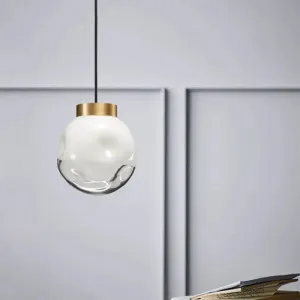 Contemporary White Glass Pendant Ceiling Light with Brass Finish - Modern Globe Design