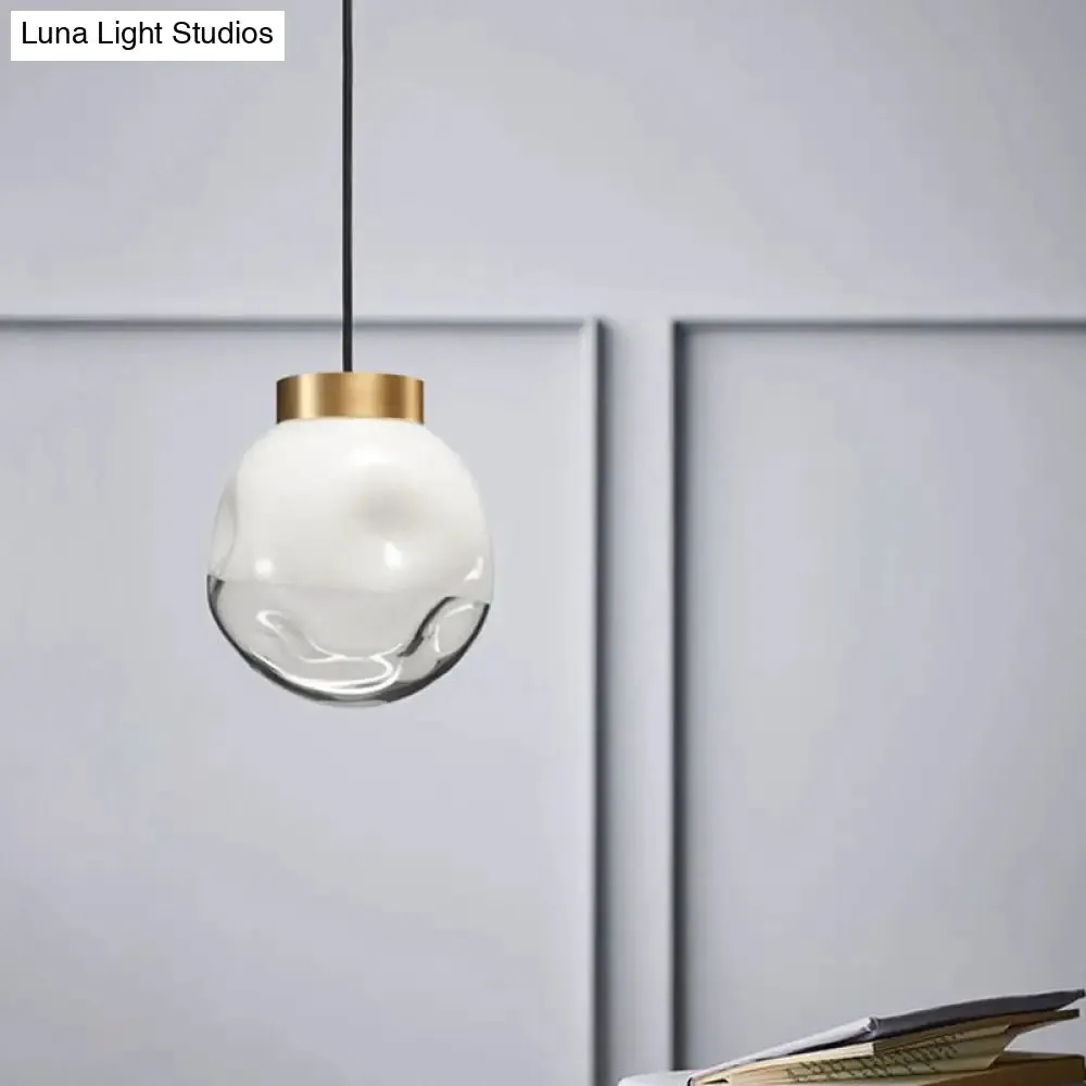 Contemporary White Glass Pendant Ceiling Light with Brass Finish - Modern Globe Design