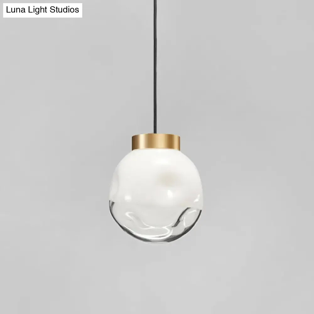 Contemporary White Glass Pendant Ceiling Light with Brass Finish - Modern Globe Design