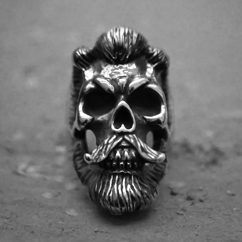Cool Men‘s Bearded Mustache Gentleman Skull Rings