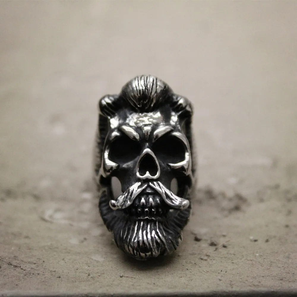 Cool Men‘s Bearded Mustache Gentleman Skull Rings