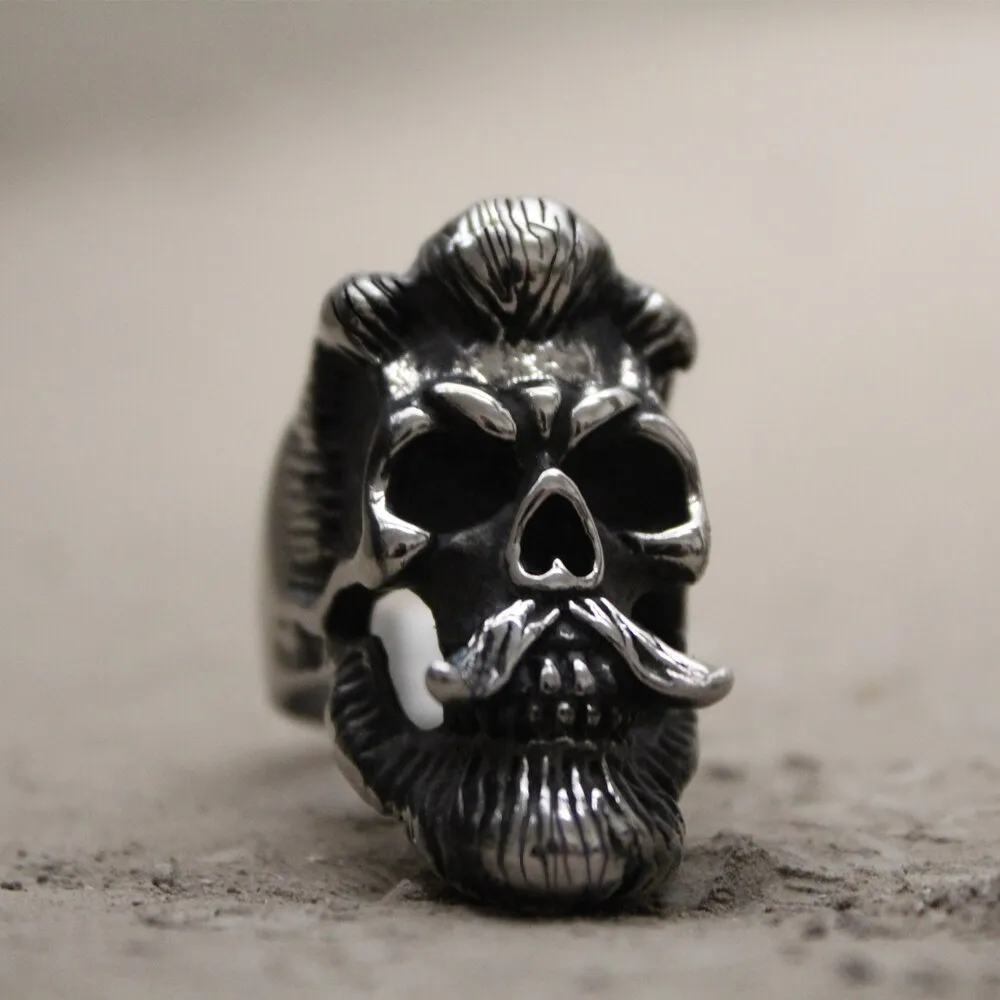 Cool Men‘s Bearded Mustache Gentleman Skull Rings