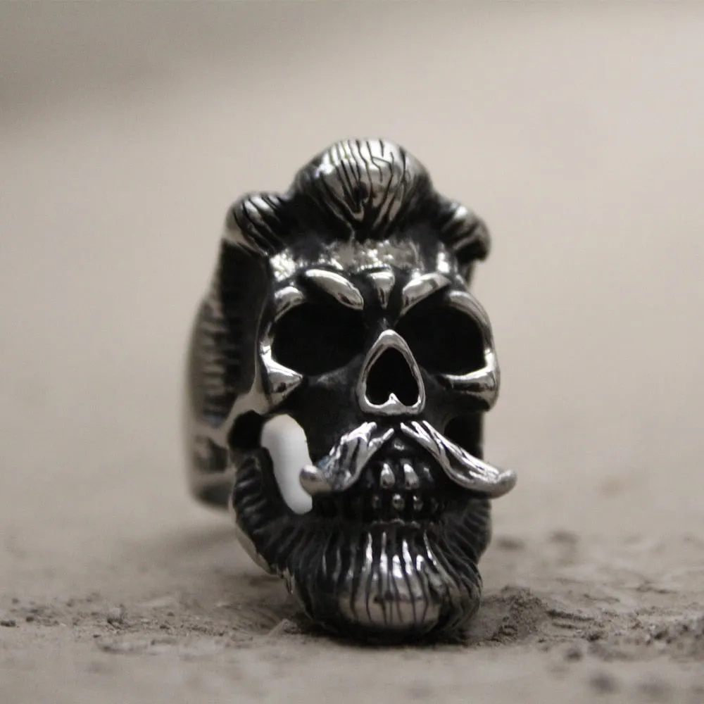 Cool Men‘s Bearded Mustache Gentleman Skull Rings