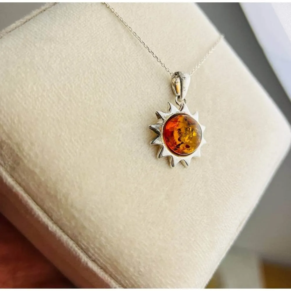 Copy of 925 Sterling Silver & Genuine Baltic Amber  Modern Sun Pendant - 1542