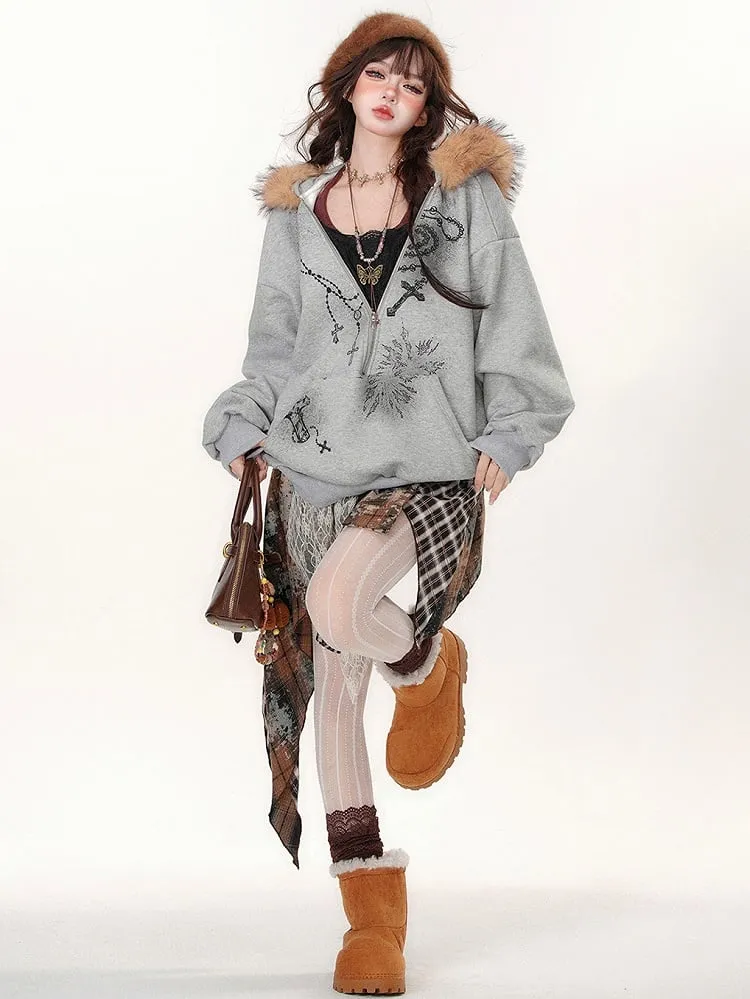 Cross Necklaces Fake Two-piece Hoodie